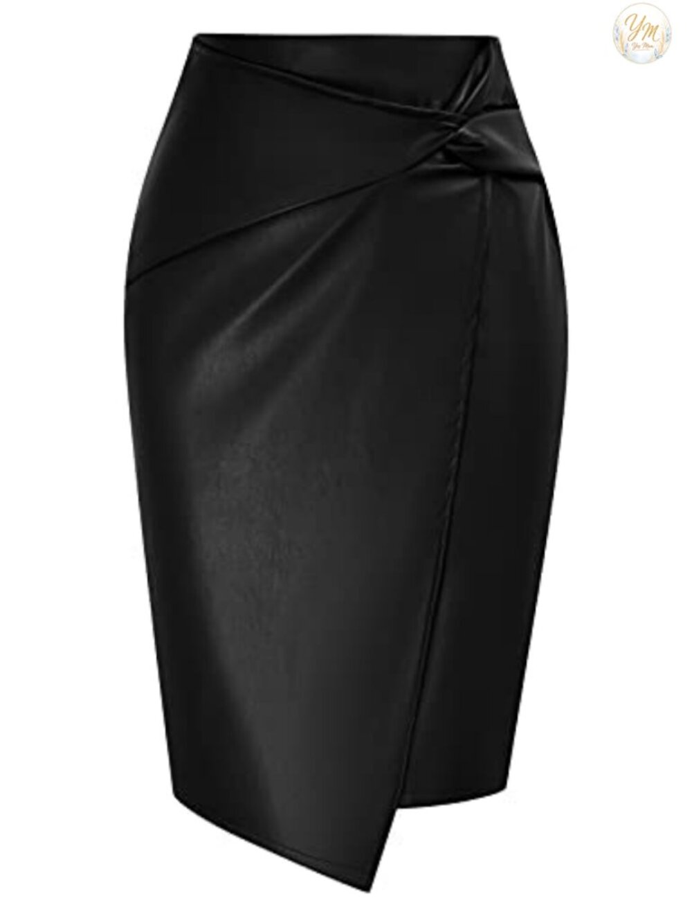 Faux Leather Midi Skirt High Waist Wrap Bodycon Wear to Work Women